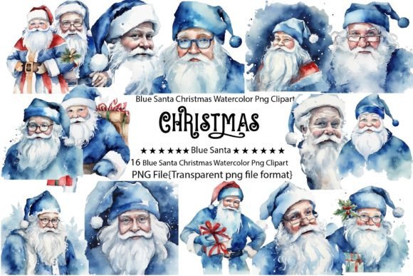 Download Blue Santa Christmas Watercolor Bundle - Christmas Collection