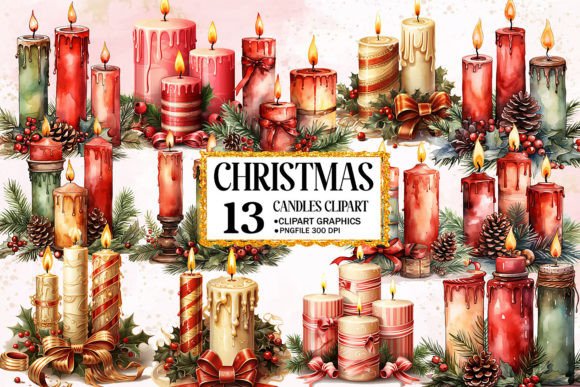 Download Watercolor Christmas Candle Clipart - Christmas Collection
