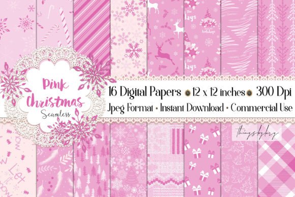 Download Seamless Pink Christmas Digital Paper - Christmas Collection