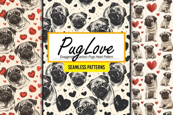 Download Exaggerated Cartoon Pugs Heart Pattern - Heart pattern Collection