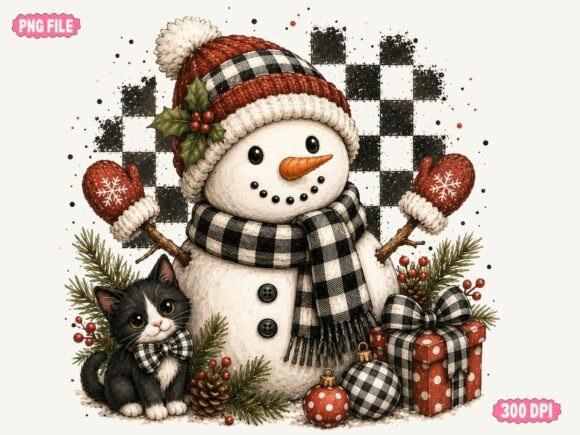 Download Cute Snowman Christmas Clipart with Cat - Christmas Collection
