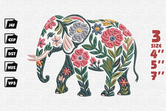 Download Colorful Folk Art Floral Elephant Embroidery Design - Premium Resources