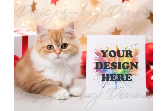Download Christmas Greeting Card Mockup with Cat - Christmas Collection