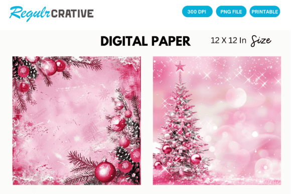 Download Printable Pink Christmas Digital Paper - Christmas Collection
