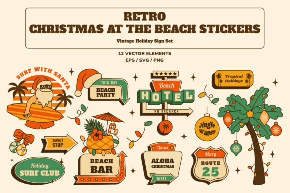 Download Retro Christmas at the Beach Stickers - Christmas Collection