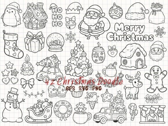 Download Cute Christmas Doodle Holiday Line Art - Christmas Collection