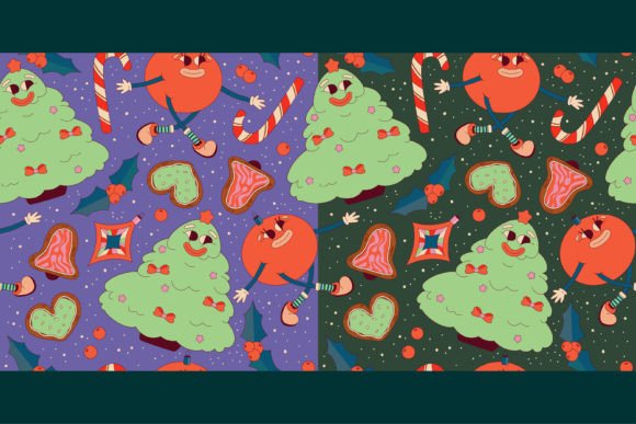 Download 2 Retro Christmas Seamless Pattern - Christmas Collection