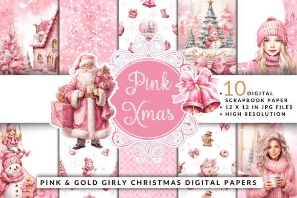 Download Girly Pink Christmas Digital Paper Pack - Christmas Collection