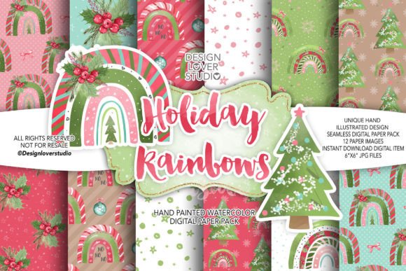Download Christmas Rainbows Holiday Digital Paper - Christmas Collection