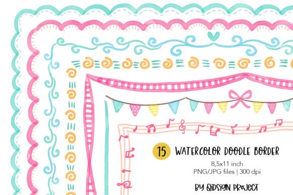 Download 15 Watercolor Doodle Border PNG JPG – Cu - Jpg Collection