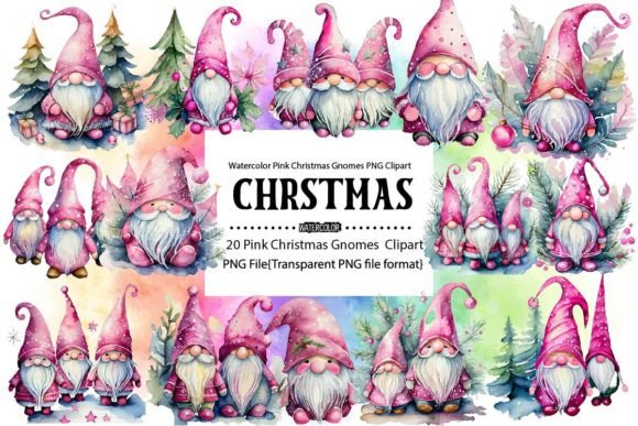 Download Watercolor Pink Christmas Gnomes Bundle - Christmas Collection