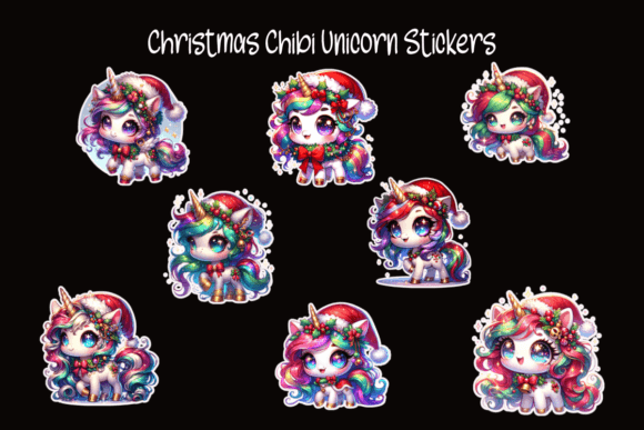 Download Christmas Chibi Unicorn Stickers - Christmas Collection