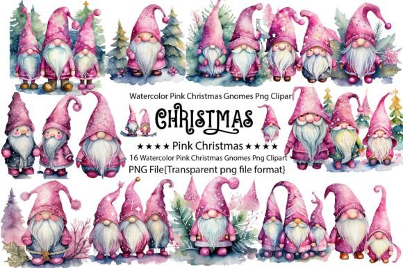 Download Watercolor Pink Christmas Gnomes Bundle - Christmas Collection