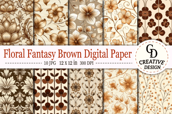 Download Floral Fantasy Brown Digital Paper - Brown digital paper Collection
