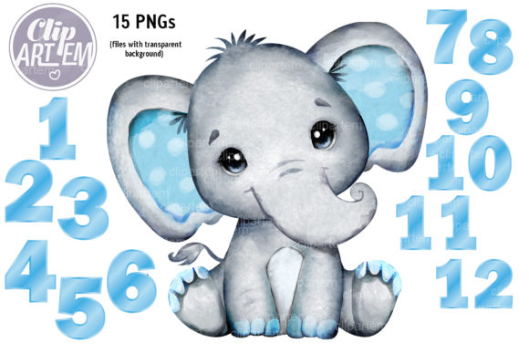 Download Elephant Boy Month Numbers 15 PNG Set - Premium Bundle