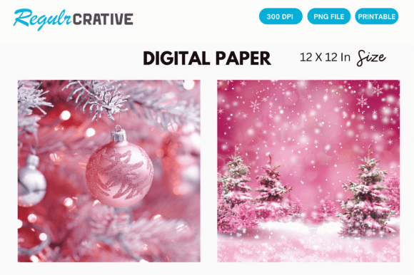 Download Printable Pink Christmas Digital Paper - Christmas Collection