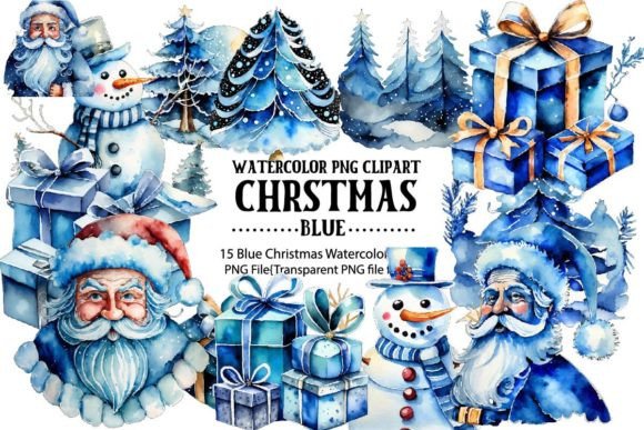 Download Blue Santa Christmas Watercolor Bundle - Christmas Collection