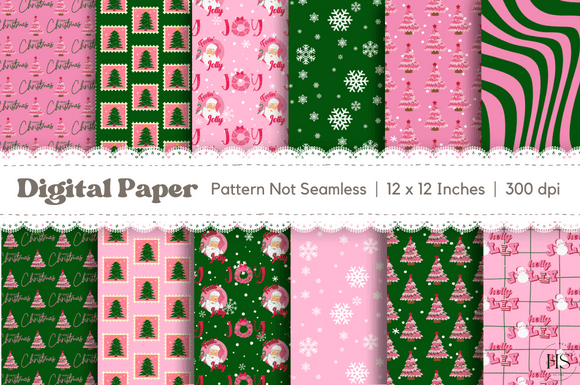Download 12 Pink Christmas Digital Paper Bundle - Christmas Collection