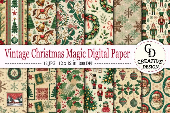 Download Vintage Christmas Magic Digital Paper - Christmas Collection
